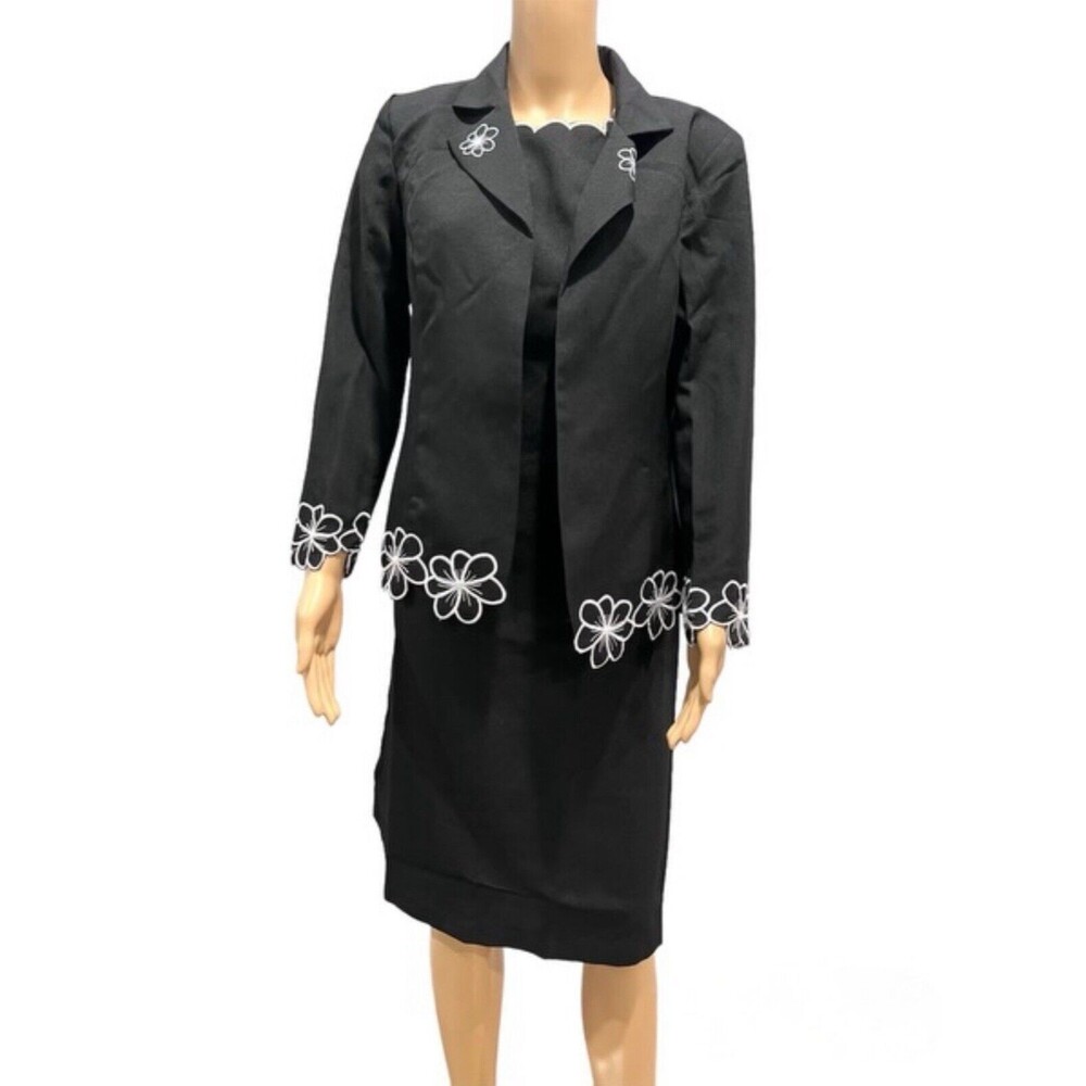 Anthony Richards Women 2-Piece Set Suit Embroidered Blazer & Dress Black Sz 10P